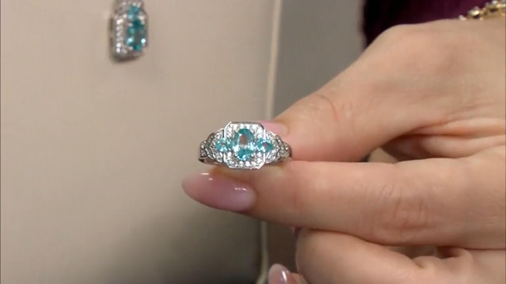 Blue Zircon Rhodium Over Sterling Silver Ring 1.53ctw Video Thumbnail
