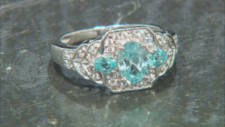Blue Zircon Rhodium Over Sterling Silver Ring 1.53ctw Video Thumbnail