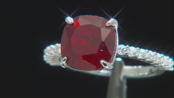 Red Lab Created Ruby Rhodium Over Sterling Silver Ring 5.60ctw Video Thumbnail