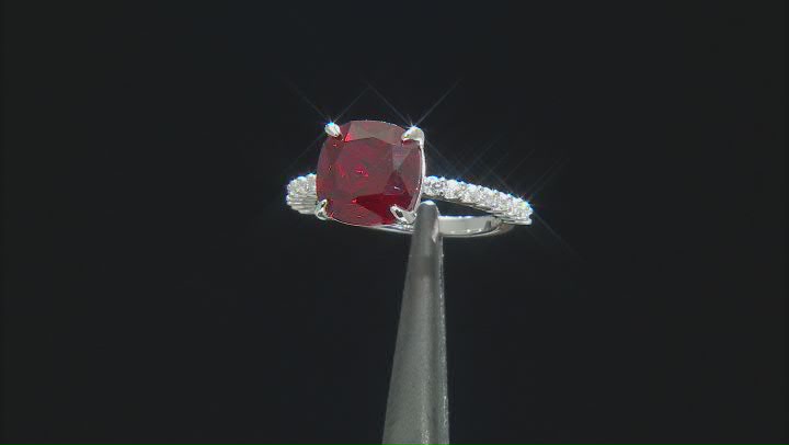 Red Lab Created Ruby Rhodium Over Sterling Silver Ring 5.60ctw Video Thumbnail