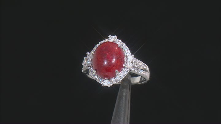 Red Coral Rhodium Over Sterling Silver Ring 0.92ctw Video Thumbnail