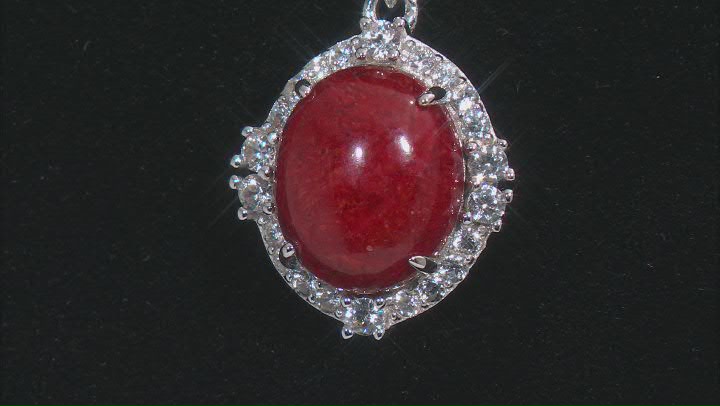 Red Coral Rhodium Over Sterling Silver Pendant With Chain 0.63ctw Video Thumbnail