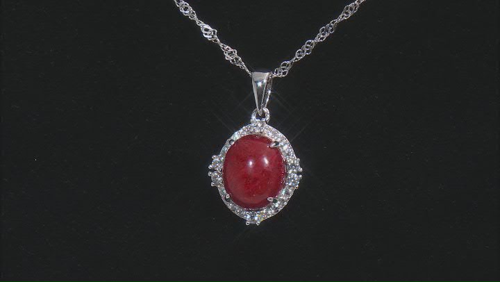 Red Coral Rhodium Over Sterling Silver Pendant With Chain 0.63ctw Video Thumbnail