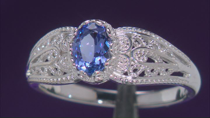 Blue Tanzanite Rhodium Over Sterling Silver Solitaire Ring 0.65ct Video Thumbnail