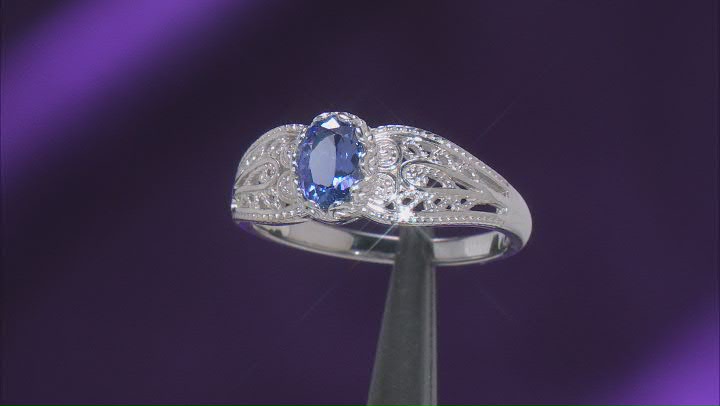 Blue Tanzanite Rhodium Over Sterling Silver Solitaire Ring 0.65ct Video Thumbnail
