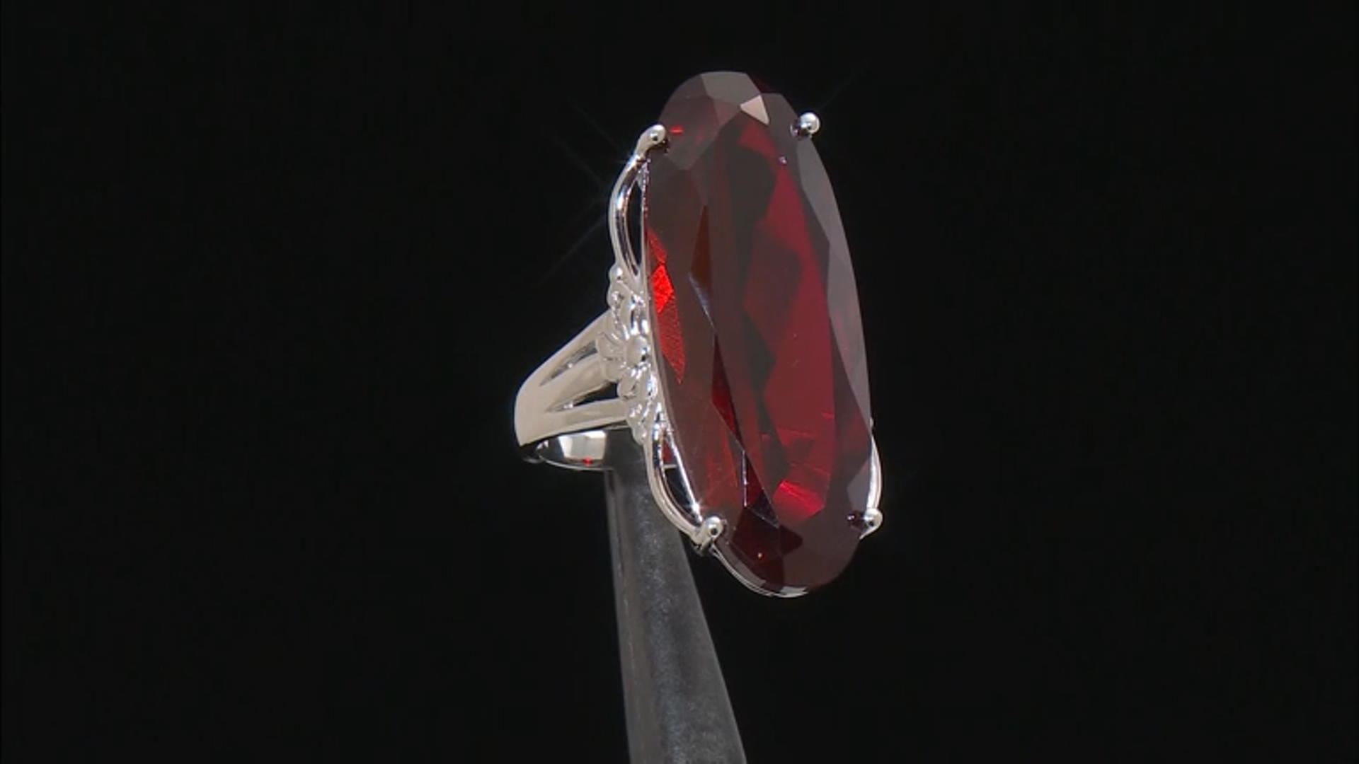 Red Lab Created Ruby Rhodium Over Sterling Silver Solitaire Ring 32.44ct Video Thumbnail