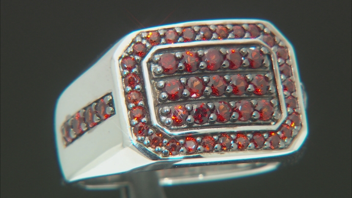 Red Garnet Rhodium Over Sterling Silver Men's Ring 1.28ctw Video Thumbnail