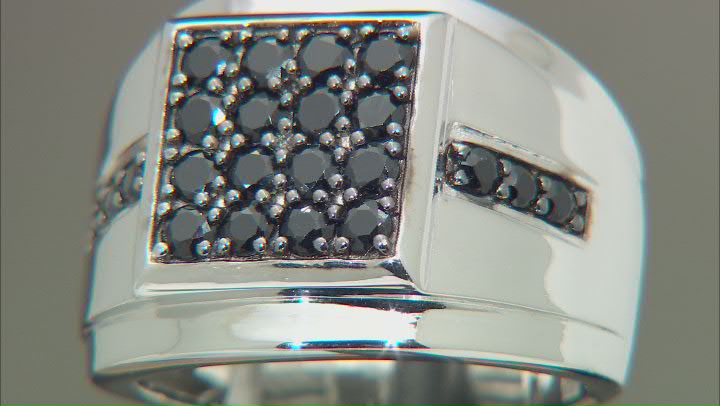 Black Spinel Rhodium Over Sterling Silver Men's Ring 1.36ctw Video Thumbnail