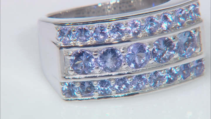 Blue Tanzanite Rhodium Over Sterling Silver Men's Ring 2.17ctw Video Thumbnail