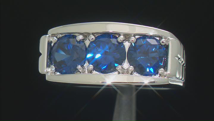 Blue Lab Created Sapphire Rhodium Over Sterling Silver Men's Ring 4.20ctw Video Thumbnail