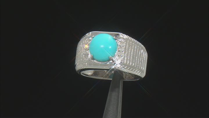 Blue Rhodium Over Silver Men's Ring 0.10ctw Video Thumbnail
