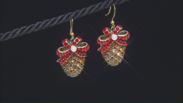Antiqued Bronze Tone with Red Crystal Pine Cone Earring Video Thumbnail