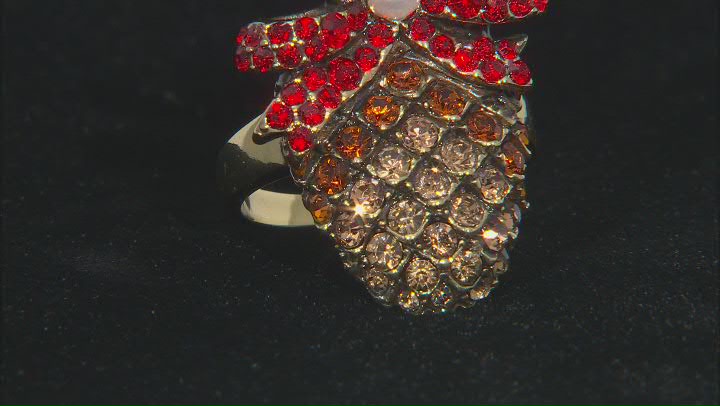 Antiqued Bronze Tone with Red Crystal Pine cone Ring Video Thumbnail