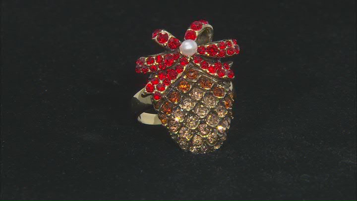 Antiqued Bronze Tone with Red Crystal Pine cone Ring Video Thumbnail