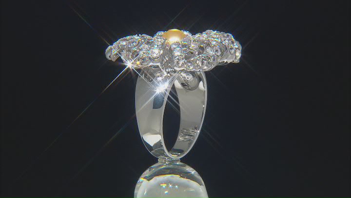 White Crystal and Yellow Pearl Simulant Silver Tone Ring Video Thumbnail