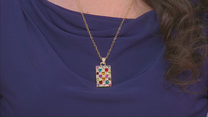 Gold Tone Multi Color Crystal Pendant with 18" Chain Video Thumbnail