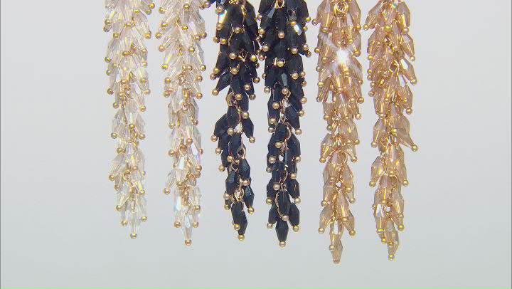 Gold Tone Set of 3 Black, Clear, and Champagne Beaded Earrings Video Thumbnail