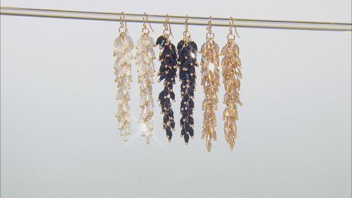 Gold Tone Set of 3 Black, Clear, and Champagne Beaded Earrings Video Thumbnail