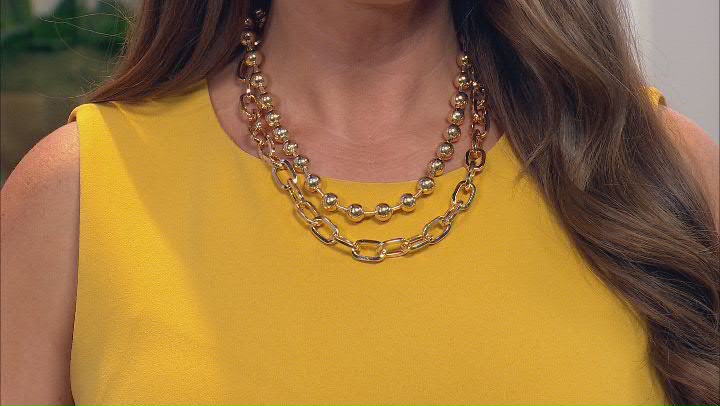Gold Tone Two Strand Statement Necklace Video Thumbnail