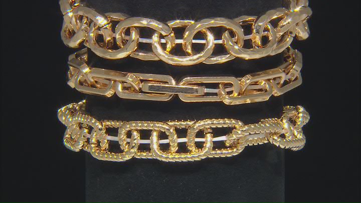 Gold Tone Set of 3 Stretch Chain Bracelets