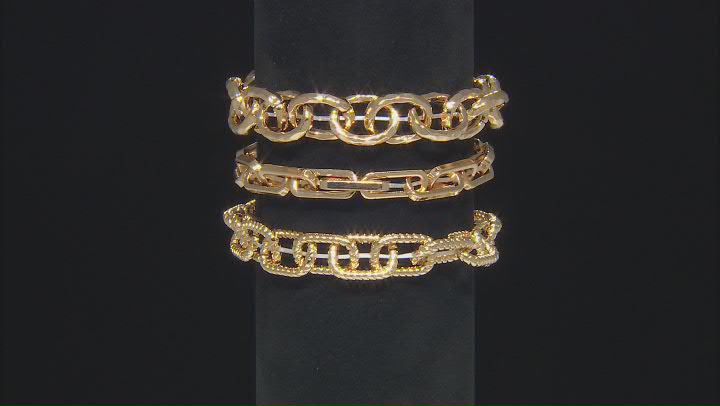 Gold Tone Set of 3 Stretch Chain Bracelets Video Thumbnail