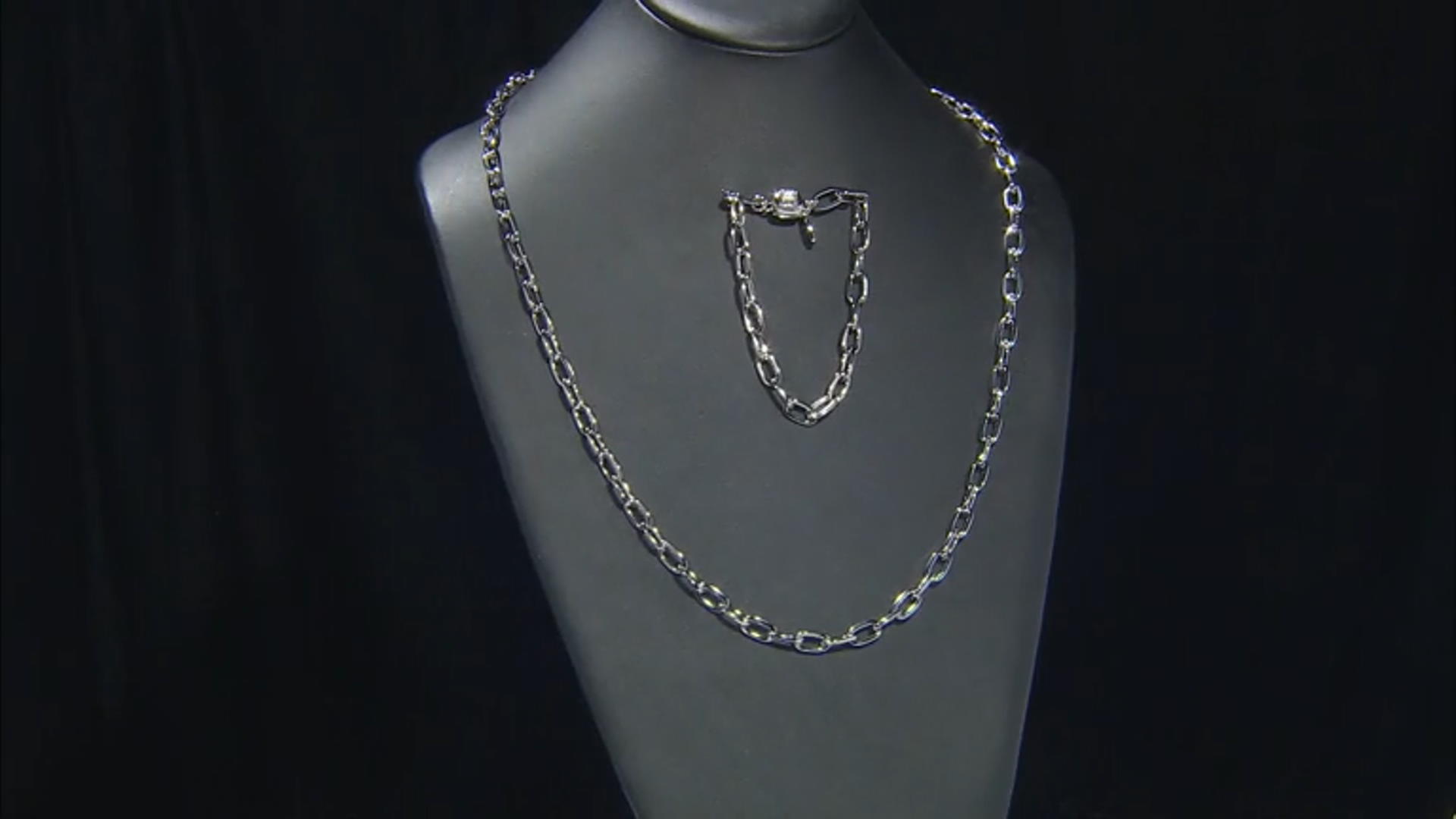 White Crystal Flat Mini Paperclip Silver Tone Necklace and Bracelet Set Video Thumbnail
