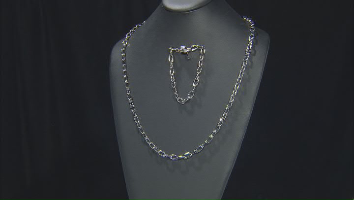 White Crystal Flat Mini Paperclip Silver Tone Necklace and Bracelet Set Video Thumbnail