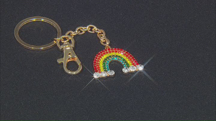 Gold Tone, Multi Color Crystal Rainbow Key Chain Video Thumbnail