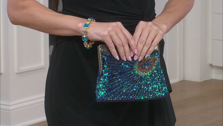 Peacock Color Antique Toned Beaded Clutch Video Thumbnail