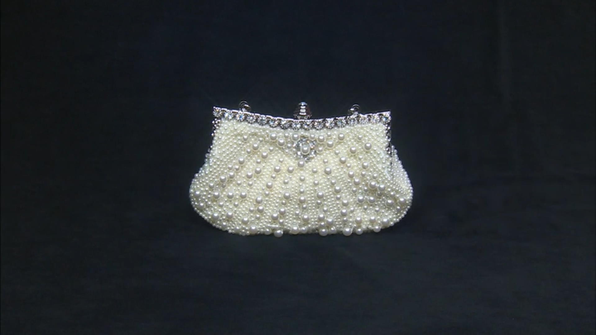 Pearl Simulant And White Crystal Silver Tone Clutch Video Thumbnail