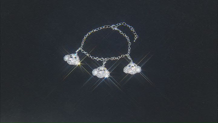 Silver Tone Black and White Crystal Poodle Charm Bracelet