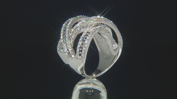 Black and White Crystal, Silver tone Over Brass Crossover Ring Video Thumbnail
