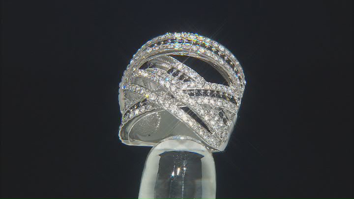 Black and White Crystal, Silver tone Over Brass Crossover Ring Video Thumbnail