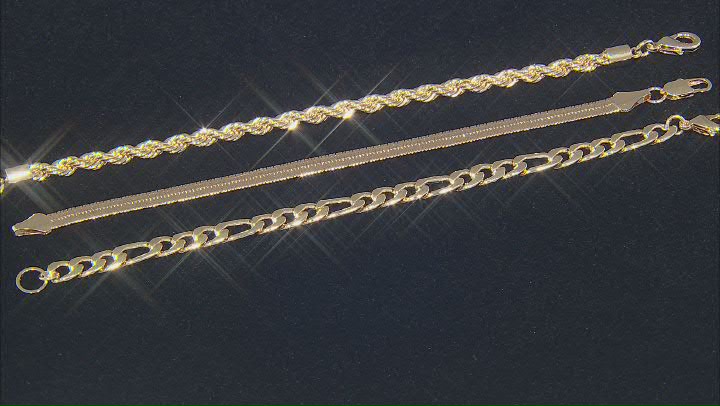 Gold Tone Set of 3 Chain Bracelets Video Thumbnail