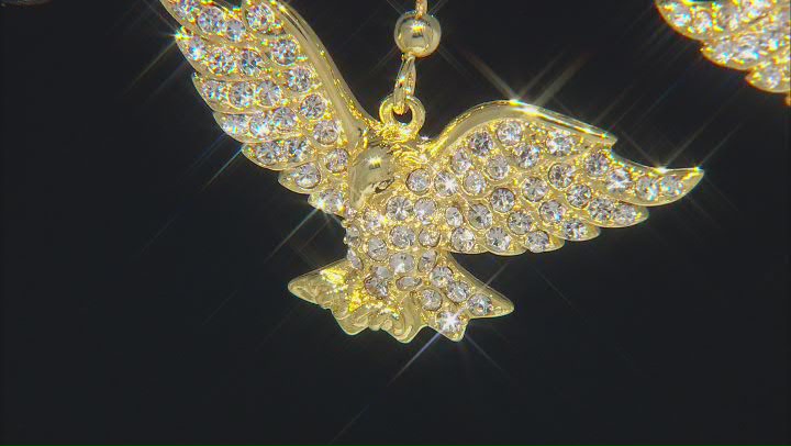 White Crystal Gold Tone Eagle Dangle Earrings Video Thumbnail