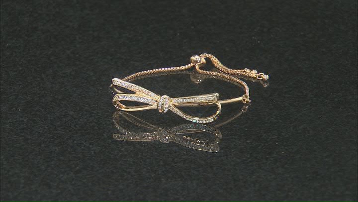 White Crystal Gold Tone Bow and Two Tone Chain set of 2 Bracelets Video Thumbnail