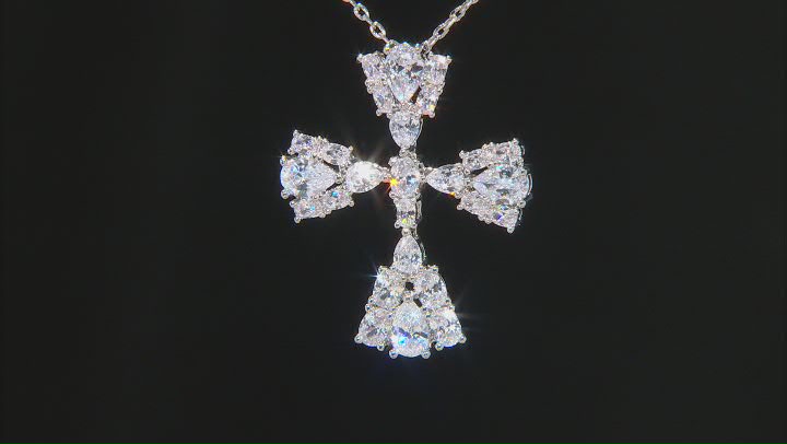 White Cubic Zirconia Silver Tone Cross Pendant with 18" Chain 5.30ctw Video Thumbnail