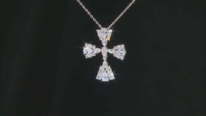White Cubic Zirconia Silver Tone Cross Pendant with 18" Chain 5.30ctw Video Thumbnail