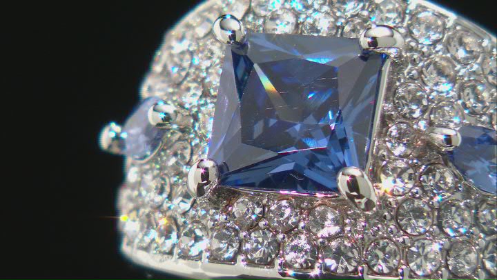 Silver Tone Blue Crystal, Blue Cubic Zirconia, and White Crystal Ring Video Thumbnail