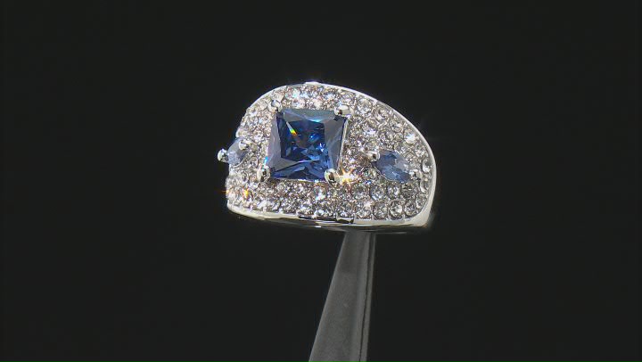 Silver Tone Blue Crystal, Blue Cubic Zirconia, and White Crystal Ring Video Thumbnail