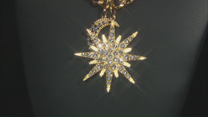 White Crystal Gold Tone Celestial Necklace with Star and Moon Charms Video Thumbnail
