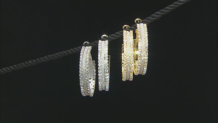 White Crystal, Gold and Silver Tone Set of 2 Hoop Earrings Video Thumbnail