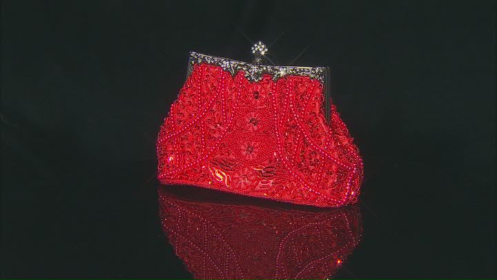 Silver Tone Red Fabric and Red Crystal Clutch Video Thumbnail