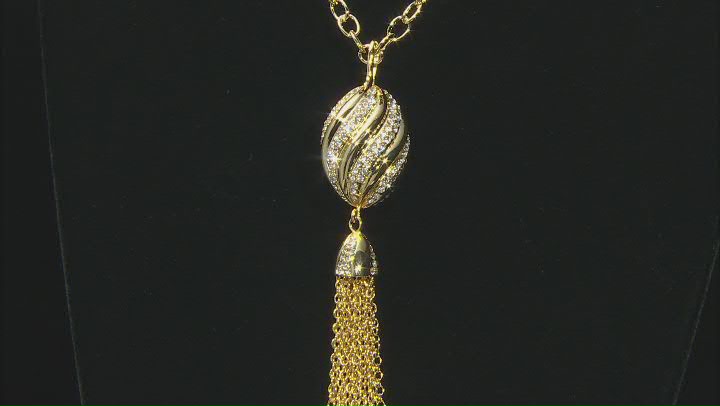 Clear Crystal Sphere Gold Tone Tassel Necklace Video Thumbnail