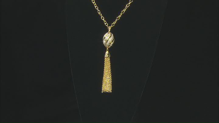 Clear Crystal Sphere Gold Tone Tassel Necklace Video Thumbnail