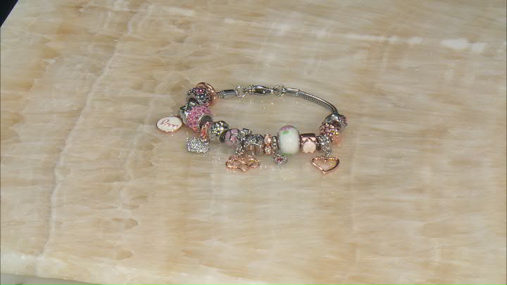 Multi Color Crystal Rose And Silver Tone "Love" Charm Bracelet Video Thumbnail
