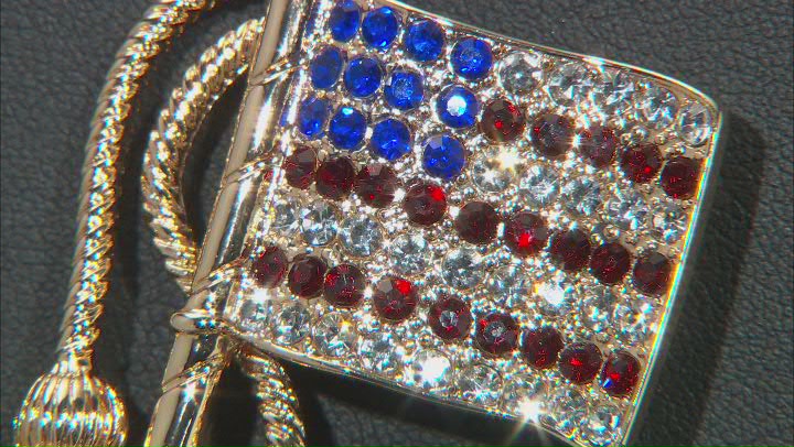 Red, White, and Blue Crystal Gold Tone American Flag Pin/Pendant with Chain Video Thumbnail