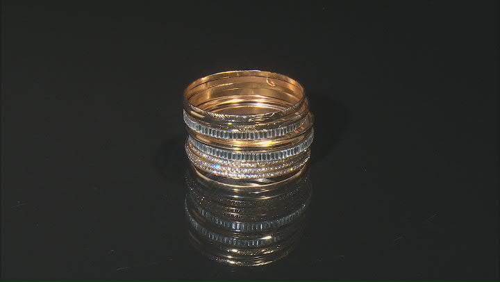 White Crystal Gold Tone Set of 12 Bangle Bracelets Video Thumbnail