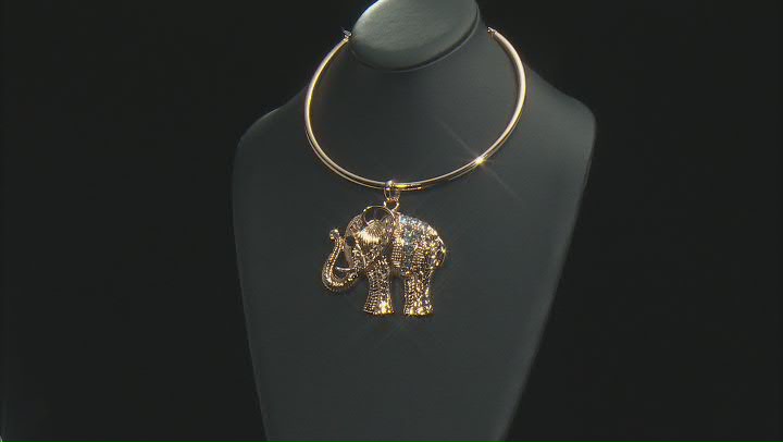 Gold Tone Elephant Choker Necklace Video Thumbnail