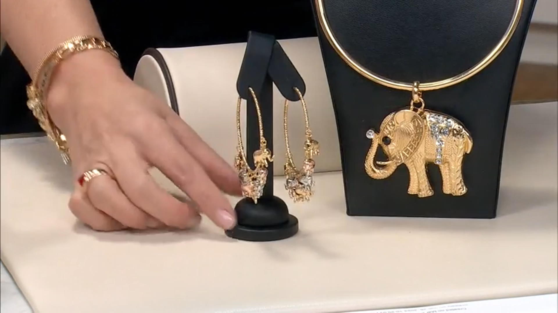 Tri-Tone Hoop Elephant Dangle Earrings Video Thumbnail
